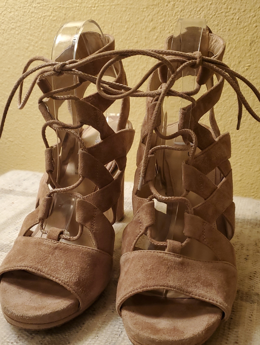 Via Spiga Light Taupe Suede Lace-Up High Heel Sandals Sz 8.5